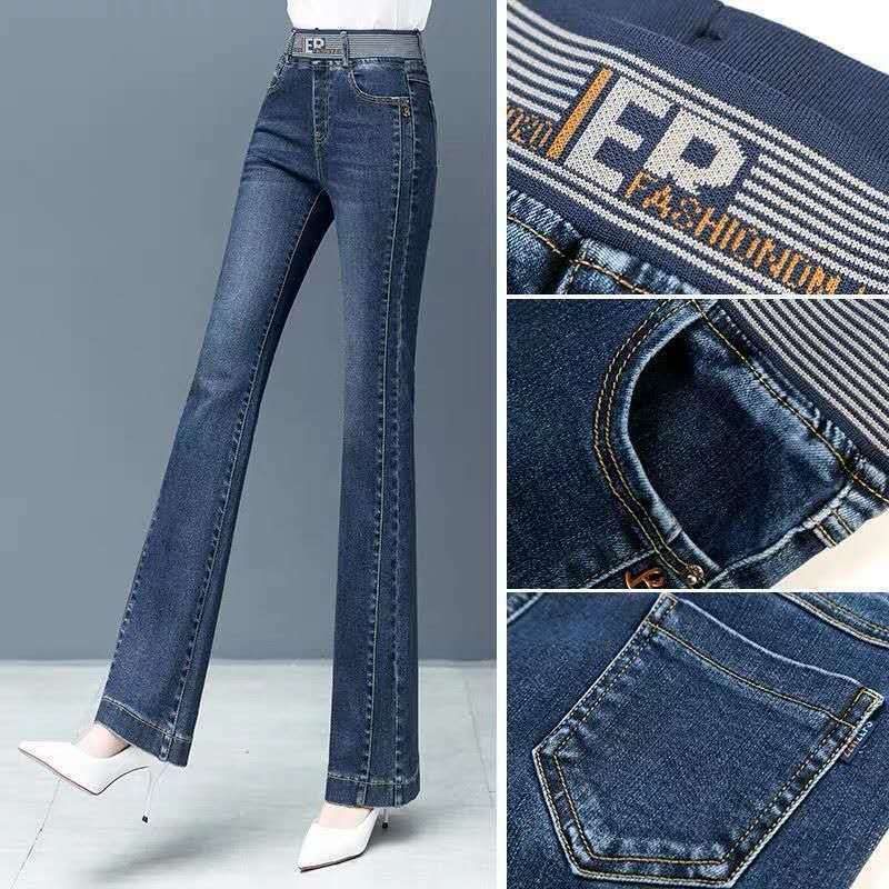 سراويل جينز عصرية ضيقة مرنة للسيدات بخصر عالٍ من قماش الدنيم كابري كابري للخروجات اليومية