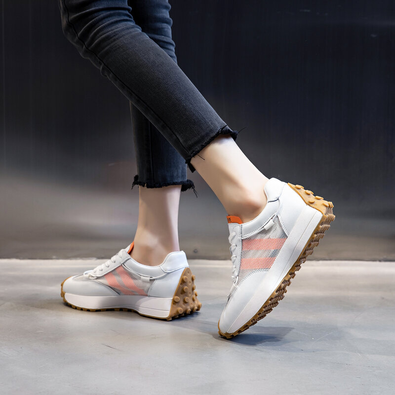AIYUQI المرأة أحذية رياضية جلد طبيعي 2021 جديد الصيف شبكة حذاء كاجوال المرأة الدانتيل متابعة أحذية منصة النساء