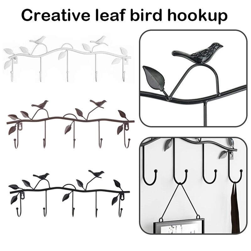 Birds Metal Wall Coat Rack and Hat Rack Multi-Function Mounted Hook Hangers For Livingroom Bedroom Rustic Tree Leaves Storage