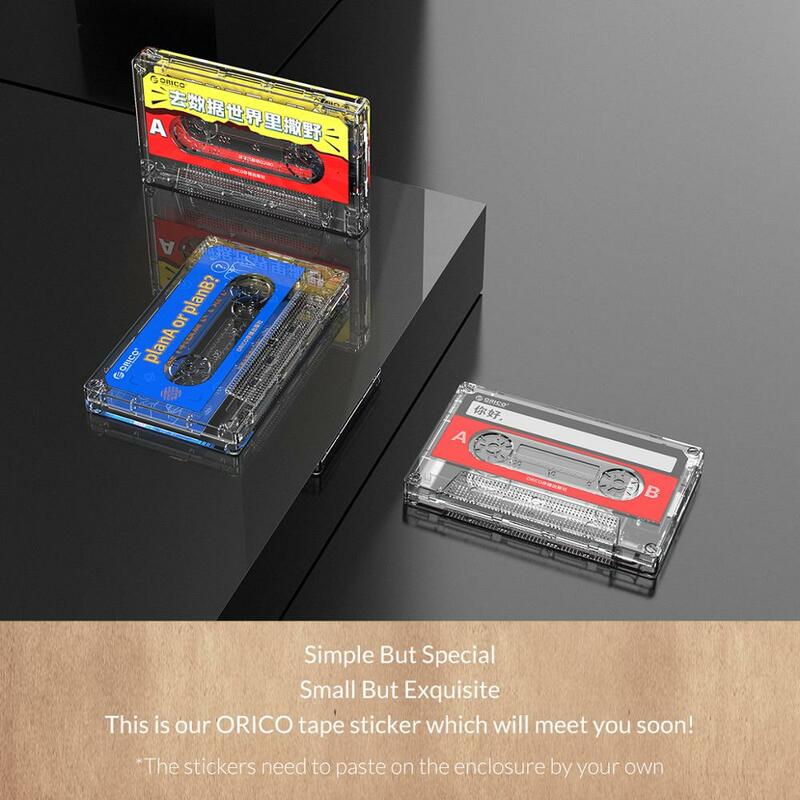 ORICO-قرص صلب 2.5 بوصة usb Type-C ، حاوية قرص صلب شفافة خارجية ، ملصقات DIY لتصميم شريط كاسيت SSD HDD