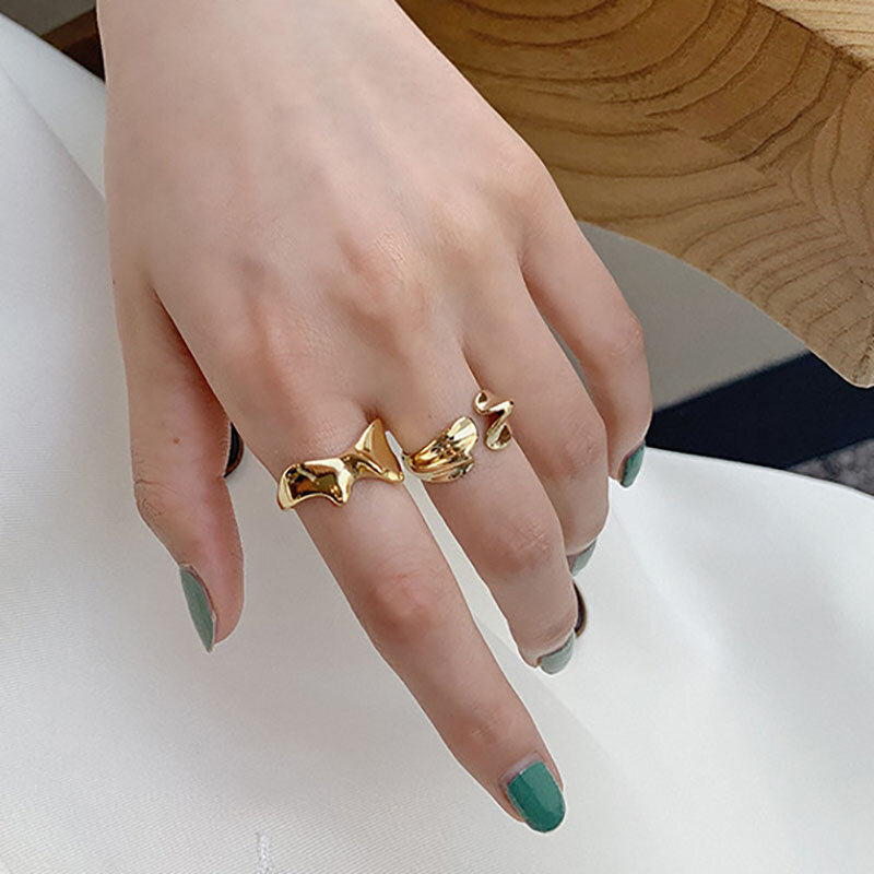 Foxanry-خواتم من الفضة الإسترليني عيار 925 للنساء ، مجوهرات هندسية غير منتظمة مطلية بالذهب ، صناعة يدوية