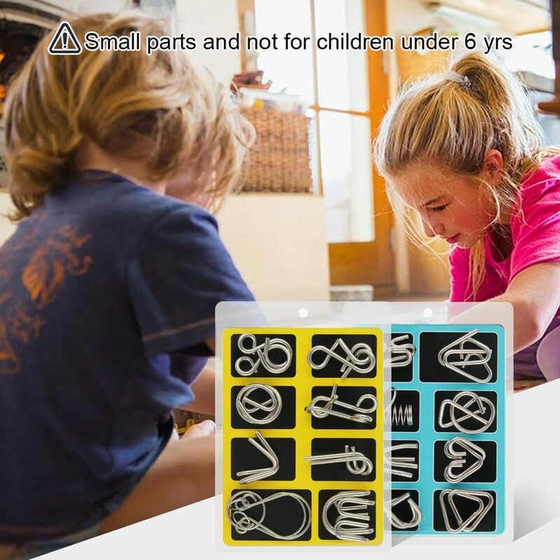 16 قطعة معدنية مونتيسوري لغز سلك الذكاء العقل دعابة الألغاز الأطفال الكبار لعبة تفاعلية المخلص ألعاب تعليمية