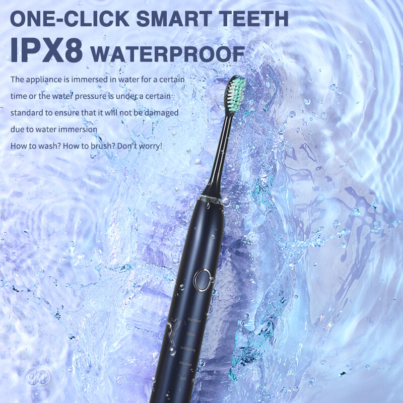 Boyakang سونيك فرشاة الأسنان الكهربائية القابلة لإعادة الشحن 5 طرق الذاكرة الذكية IPX7 شعيرات دوبونت مقاوم للماء USB الشحن