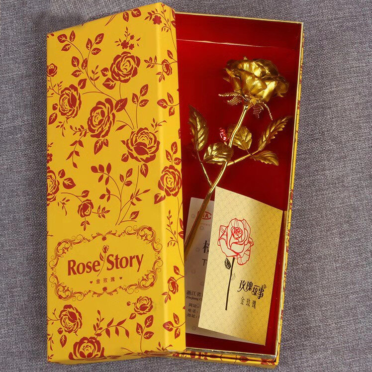 زهرة مطلية بالذهب الوردي عيار 24 ، هدية عيد الحب لصديقته ، صندوق هدايا مجاني