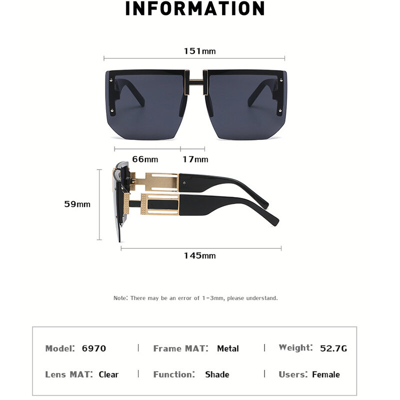 المتضخم بدون شفة النظارات الشمسية النساء الرجال 2021 الفاخرة العلامة التجارية مصمم ريترو ساحة نظارات شمسية للإناث موضة بدون إطار نظارات