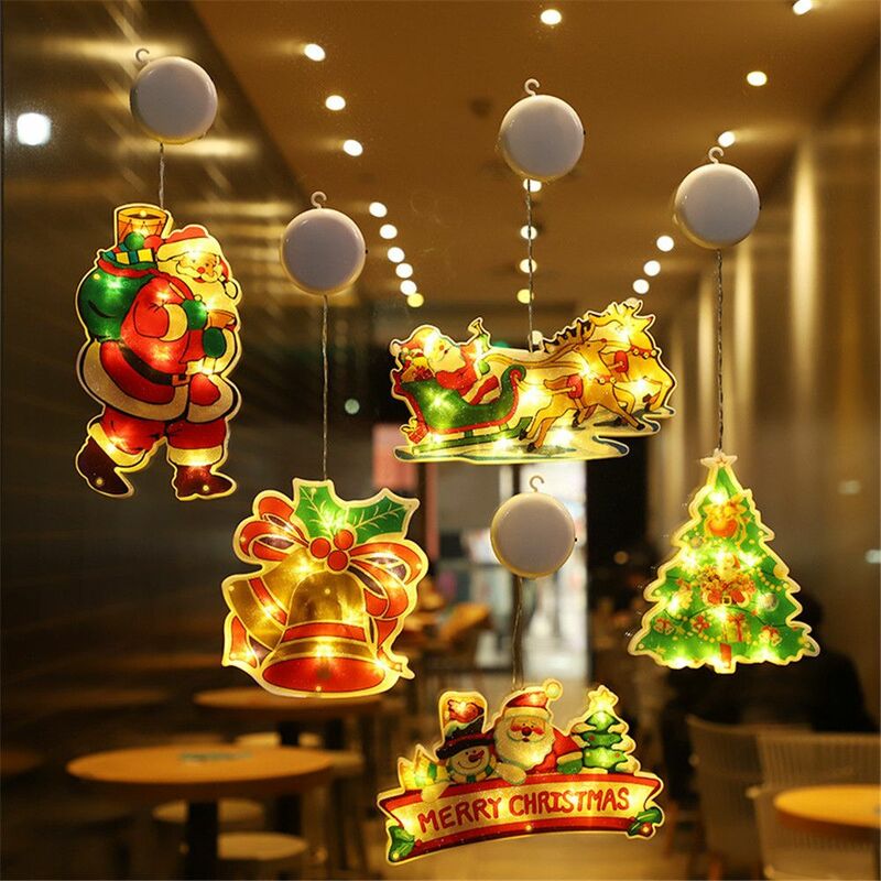 مشرق الأيائل سانتا كلوز ثلج عيد الميلاد الحلي عطلة الديكور LED أضواء عيد الميلاد نافذة شفط كأس ضوء