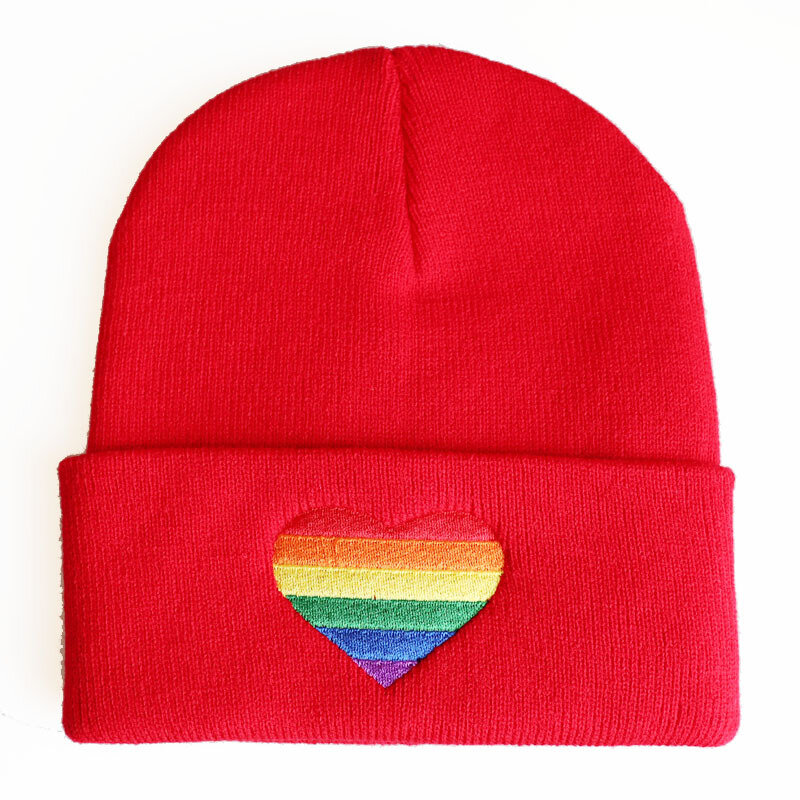 LGBT-قبعة شتوية مطرزة على شكل قلب ، قبعة دافئة على شكل قلب بألوان قوس قزح ، هيب هوب ، ملابس خارجية