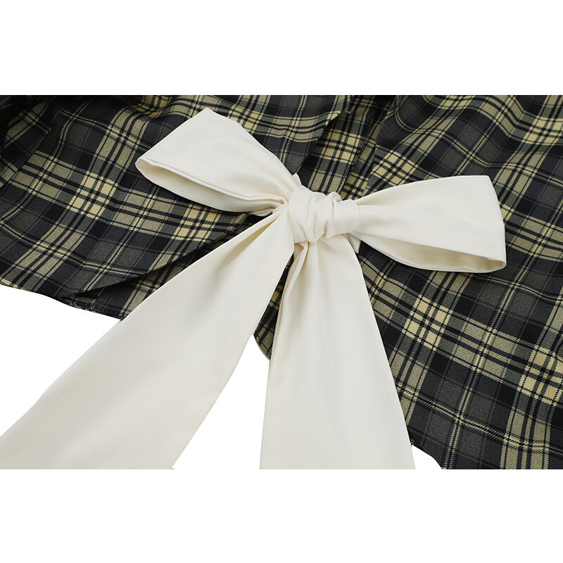 مصمم المرقعة Bowknot منقوشة اقتصاص سترة للنساء 2021 الخريف الملابس Kawaii كشكش ربطة القوس فيونكة الكورية موضة معاطف جاكيتات