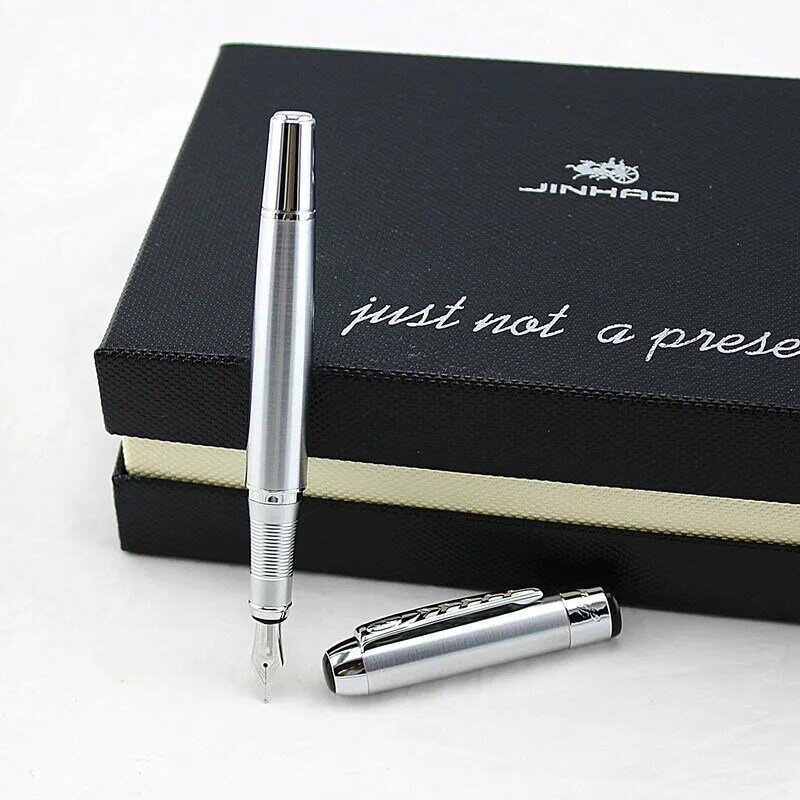Jinhao-قلم حبر خط فولاذي 250 ، سن 0.5 مللي متر ، قلم كتابة ، لون فضي نقي ، للرسم/المكتب/المنزل