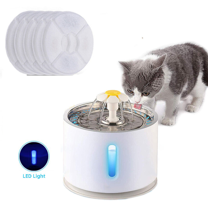 5 قطع فلتر 2.4 لتر USB الكلب والقط الساقي الصامت ، المغذية ، وعاء الساقي ، التلقائي الحيوانات الأليفة القط الساقي مع إضاءة LED