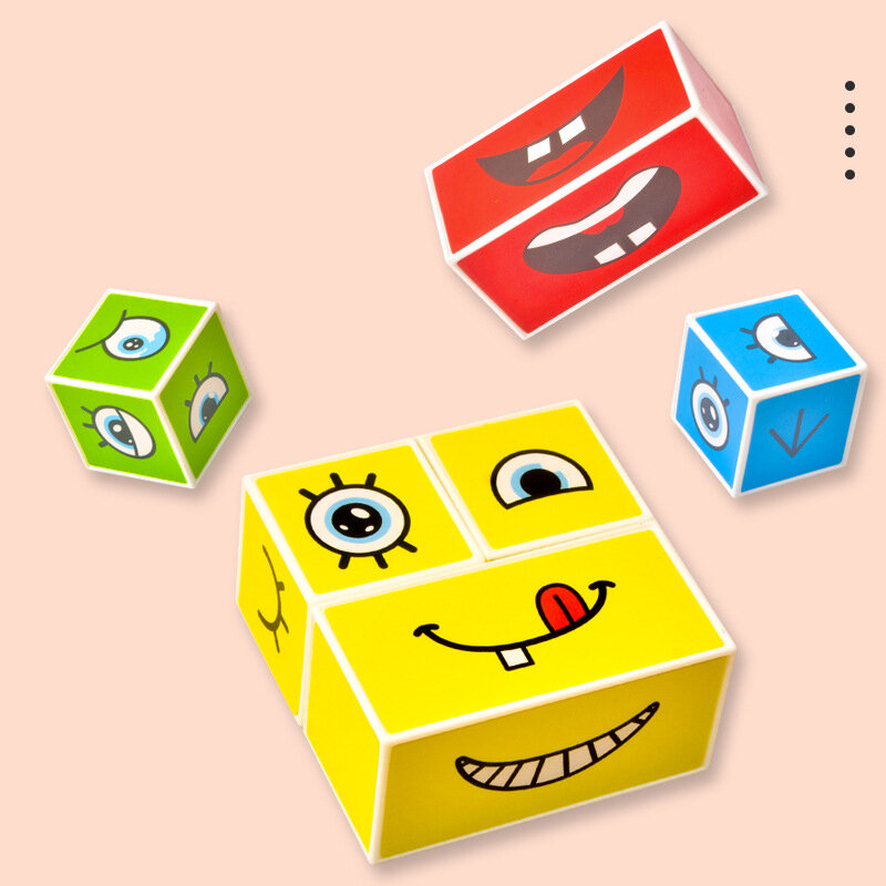 مونتيسوري التعليمية لغز الوجه تغيير مكعب ألعاب مكعبات البناء التعليم المبكر لعبة مباراة لعبة للأطفال هدية