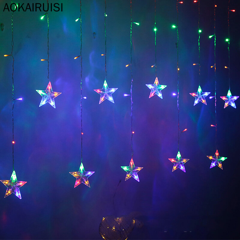 LED الغزلان ستار القمر ستار مصابيح 220 فولت 110 فولت عيد الميلاد جارلاند سلسلة الجنية أضواء في الهواء الطلق للمنزل حفل زفاف السنة الجديدة ديكور