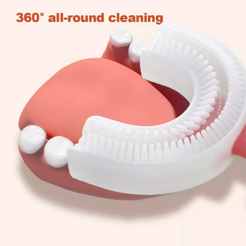 U شكل الأطفال فرشاة الأسنان الطفل الأسنان الناعمة فرشاة أسنان من السيليكون عن طريق الفم 360 أطفال الأسنان تنظيف العناية البسيطة للطفل 2 إلى 12