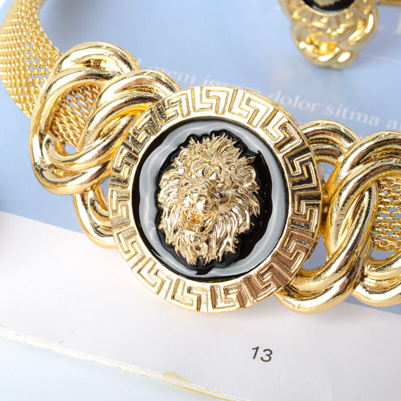 ZEADear مجموعات مجوهرات الأسد رئيس الأسود النفط مطلية بالذهب أقراط قلادة سوار خاتم للنساء الكلاسيكية العصرية اليومية ارتداء الطرف