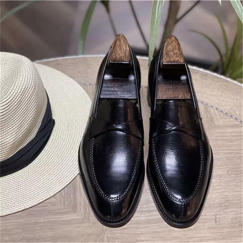 جديد الرجال موضة الاتجاه الأعمال فستان غير رسمي النمط البريطاني الأحذية اليدوية بلون حزام بو الكلاسيكية مجموعة على أحذية لوفر 3KC557