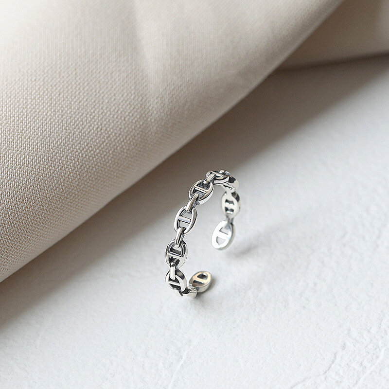 خاتم VENTFILLE 925 مصنوع من الفضة الإسترليني بتصميمات هندسية مفرغة على الطراز الكلاسيكي للنساء