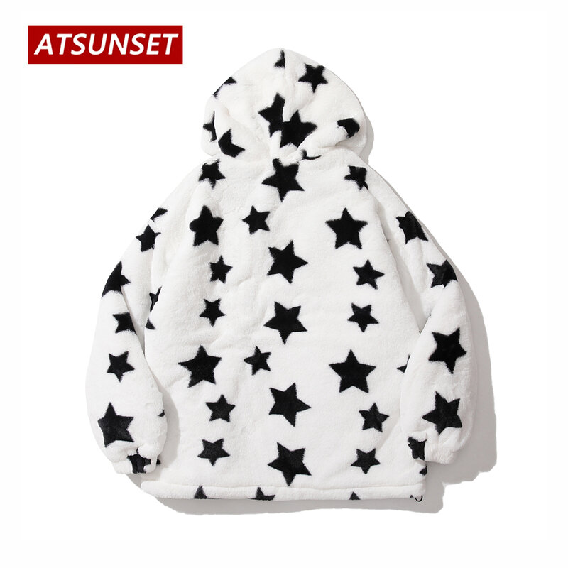 ATSUNSET كامل من النجوم امبسوول معطف القطن مقنعين سميكة الدافئة Harajuku الشتاء سترة عالية الشارع زوجين الشارع الشهير