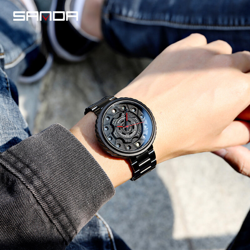 SANDA تصميم جديد للرجال ساعات موضة ساعة كوارتز للرجال الصلب الأشرطة ساعة يد رجالي عادية الرياضة relojes الفقرة hombre P1043