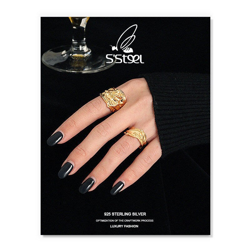 S'STEEL-خاتم من الفضة الإسترليني عيار 925 بتصميم Hyperbole ، خاتم مفتوح مخصص ، للنساء ، 925