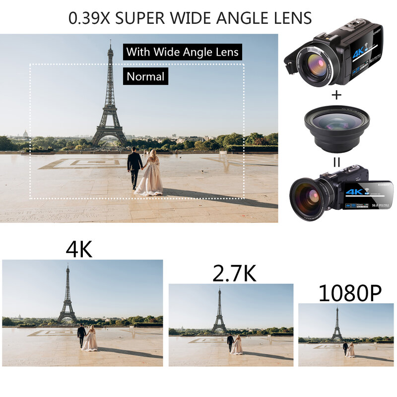 كاميرا فيديو 4K كاميرا تسجيل فيديو رقمية 3.0 بوصة شاشة تعمل باللمس للرؤية الليلية واي فاي كاميرا خارجية ميكروفون