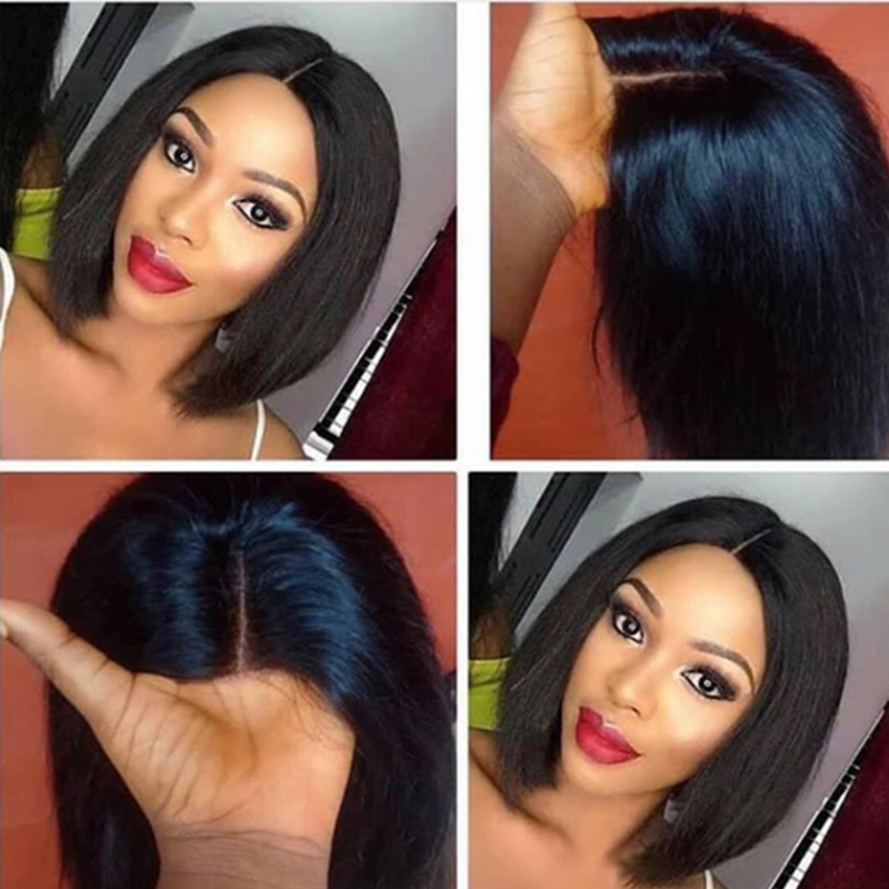 Short Bob Synthetic Lace Front Wigs Middle Part Straight Hair For Black Women SOKU Dark Brown Lace Wig High Temperature Fiber