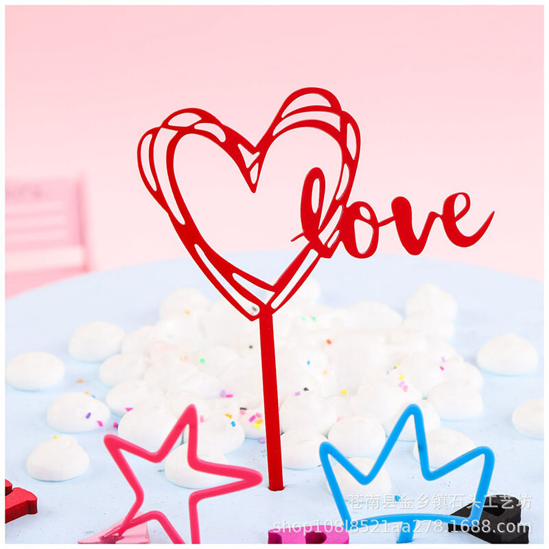 الذهب الحب القلب سعيد عيد الحب أكريليك كعكة القبعات العالية الوردي الحب الاعتراف الحلوى زينة عيد الحب كعكة القبعات العالية
