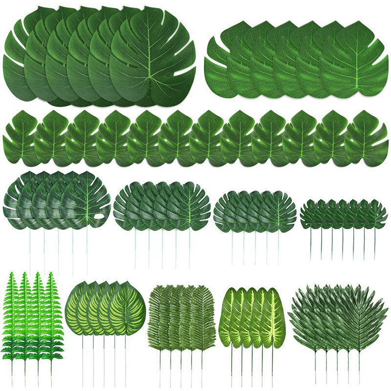 103 قطعة 12 نوعا من أوراق النخيل الاصطناعية مع ينبع أوراق الغابة زينة لتزيين الحفلات