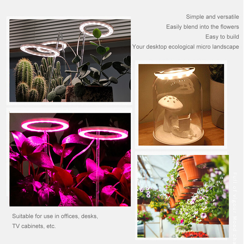 DC5V USB الملاك الدائري أشعة الشمس تنمو ضوء Phytolamp للنباتات Led الطيف الكامل مصباح داخلي شتلات النبات المنزل زهرة Succulet