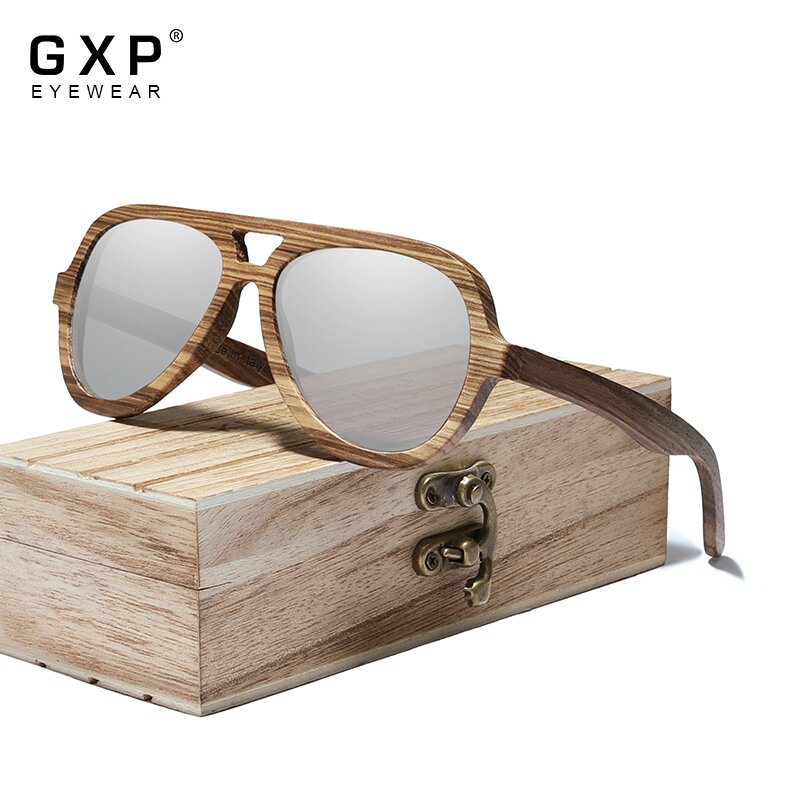 GXP الرجعية عالية الجودة الطبيعية خشبية الرجال الاستقطاب النظارات الشمسية UV400 النساء اليدوية نظارات شمسية مع الخشب