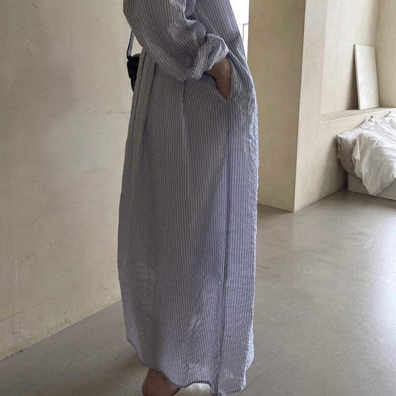 الرجعية شريط مزاجه فستان كاجوال فضفاض الخريف جديد 2021 النمط الياباني الجولة الرقبة طويلة الأكمام طويلة البساطة عارضة المرأة