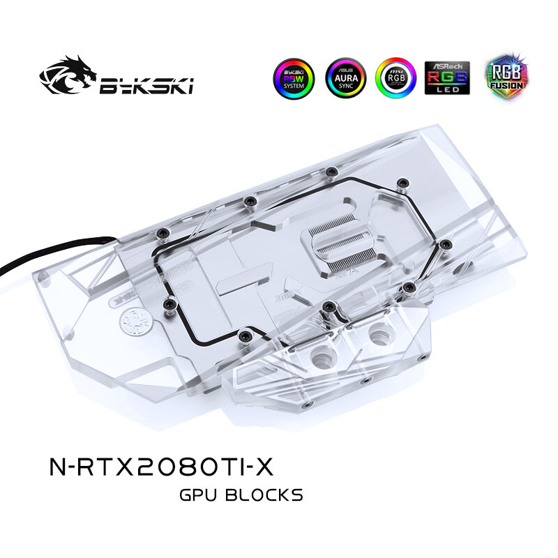 Bykski N-RTX2080TI-X غطاء كامل بطاقة الرسومات كتلة تبريد المياه ، لوحة الكترونية معززة حصرية لنفيديا مؤسس الطبعة RTX2080/2080Ti