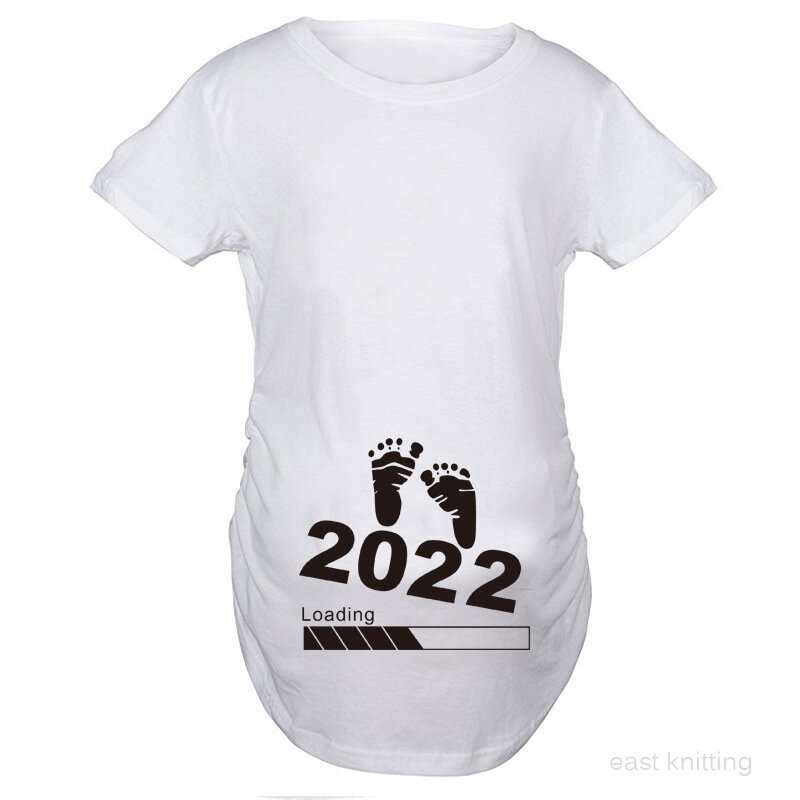 الصيف قدم رسالة مطبوعة قصيرة الأكمام ملابس حمل 2022 Loding حجم كبير الحمل القمم الأمومة تي شيرت البطن تي شيرت