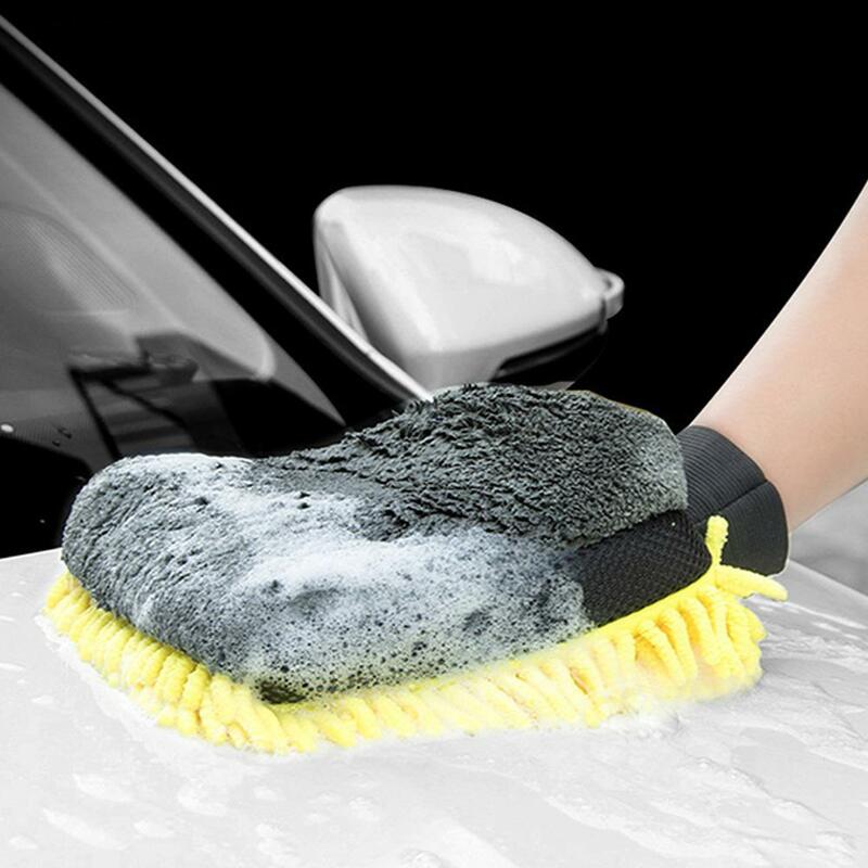 لون عشوائي ضعف الجانب قفازات غسيل السيارات ستوكات غسل اليد منشفة المرجان الإسفنج تنظيف أداة للسيارات