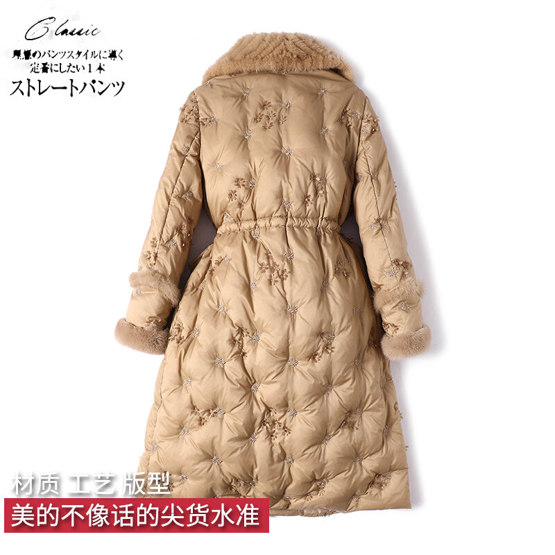 SHUCHAN 90% أوزة بيضاء أسفل خليط المنك الفاخرة المرأة معطف الشتاء الدافئ المغطاة زر التطريز يزين جيوب سترة