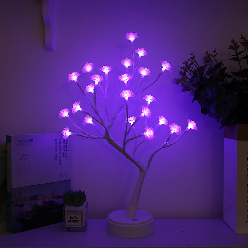 LED ليلة مصباح روز شجرة ورد USB أضواء ليلية ديكور المنزل هدية عيد ميلاد للأطفال غرفة زهرة الورد الإضاءة ديكور المنزل
