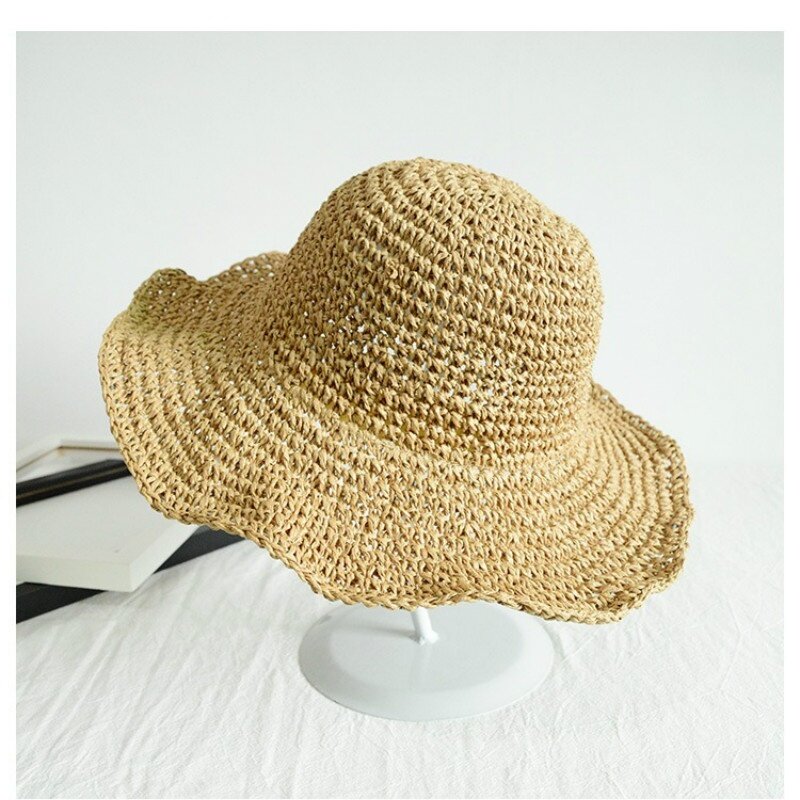 للطي القش قبعة المرأة الصيف نزهة الشمس قناع عطلة قبعة باردة شاطئ البحر قبعة للشاطئ المد قبعات صيفية