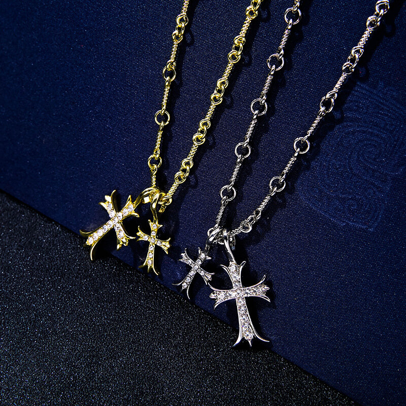 Kpop خمر القوطي مزدوجة الصليب الزركون المعلقات مجوهرات قلادة نسائية القوطية اكسسوارات الشوك سلسلة قلادة هدايا الأصدقاء