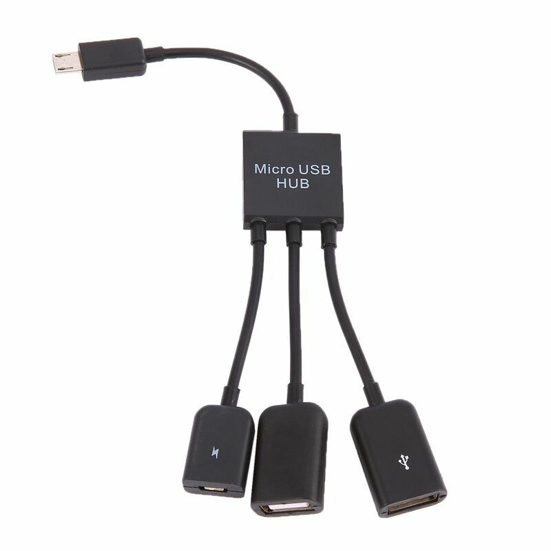 3 في 1 المصغّر USB HUB ذكر إلى أنثى مزدوج USB 2.0 المضيف OTG كابل محول محول موسع العالمي ل الهواتف المحمولة أسود