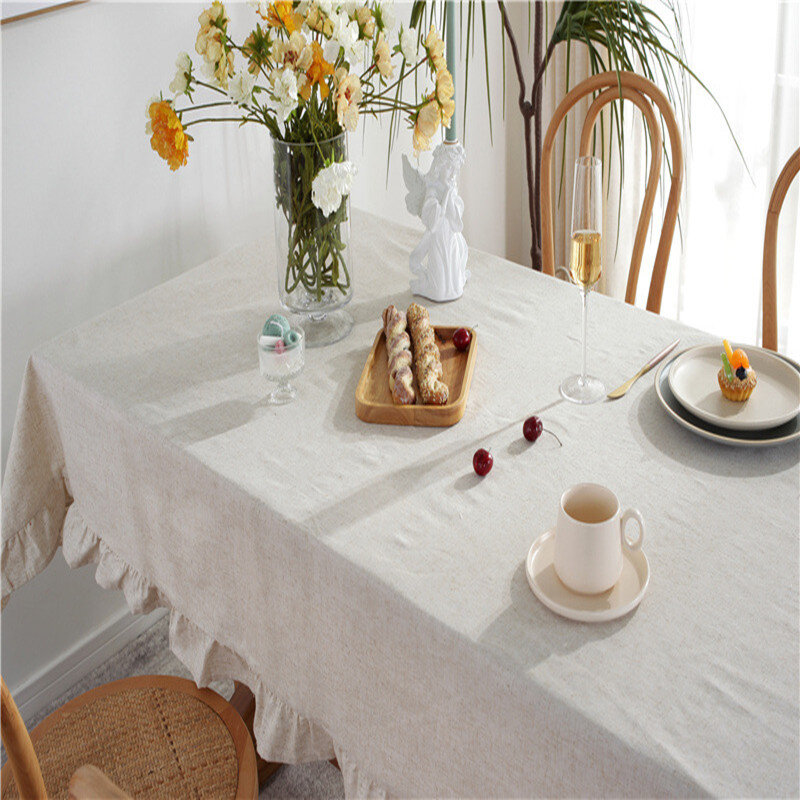 الكتان مفرش المائدة القطن بلون مهدب حافة قابل للغسل مقاوم للماء مستطيلة مفارش طاولة الطعام 5515