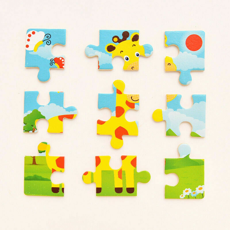 9 قطعة لغز الخشب الطفل الأطفال الصغار الدروس المبكرة المستفادة الذكاء الكرتون قطعة بازل على شكل حيوانات ألعاب خشبية