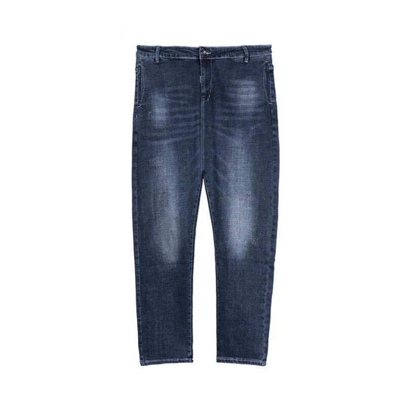 الربيع والخريف الرجال الملابس منتصف الخصر حجم كبير عادية مستقيم تمتد جينز قطني بنطلون فضفاض
