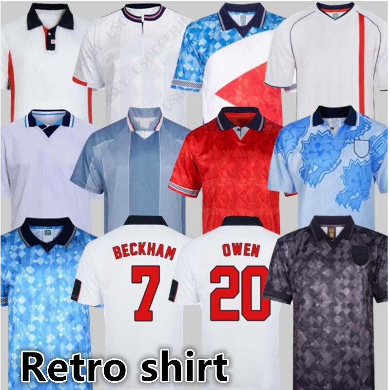 قميص رجالي بتصميم عتيق بجودة عالية قمصان 20 21 EnglandES قمصان شيرينغهام بيكهام GASCOIGNE cherer 1986 1998 2002 2008 1990