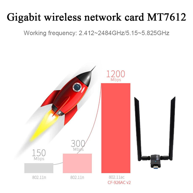 1200M MT7612U جيجابت بطاقة شبكة 2.4 5.8GHz USB 3.0 واي فاي استقبال المزدوج الفرقة سطح المكتب ثنائي الموجات اللاسلكية WiFi محول