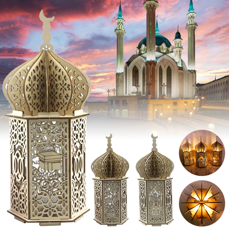 2021 رمضان LED أضواء برج مسجد فانوس عيد مبارك مهرجان مصباح إضاءة دافئة الديكور أعمال يدوية حديدية سطح المكتب عيد الديكور