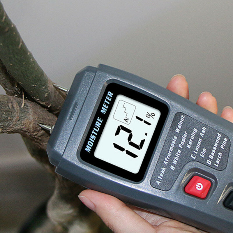Emt01 مزدوج دبوس الرقمية الخشب الرطوبة الخشب جهاز اختبار الرطوبة 0-99.9% الخشب الرطوبة الكاشف مع LCD
