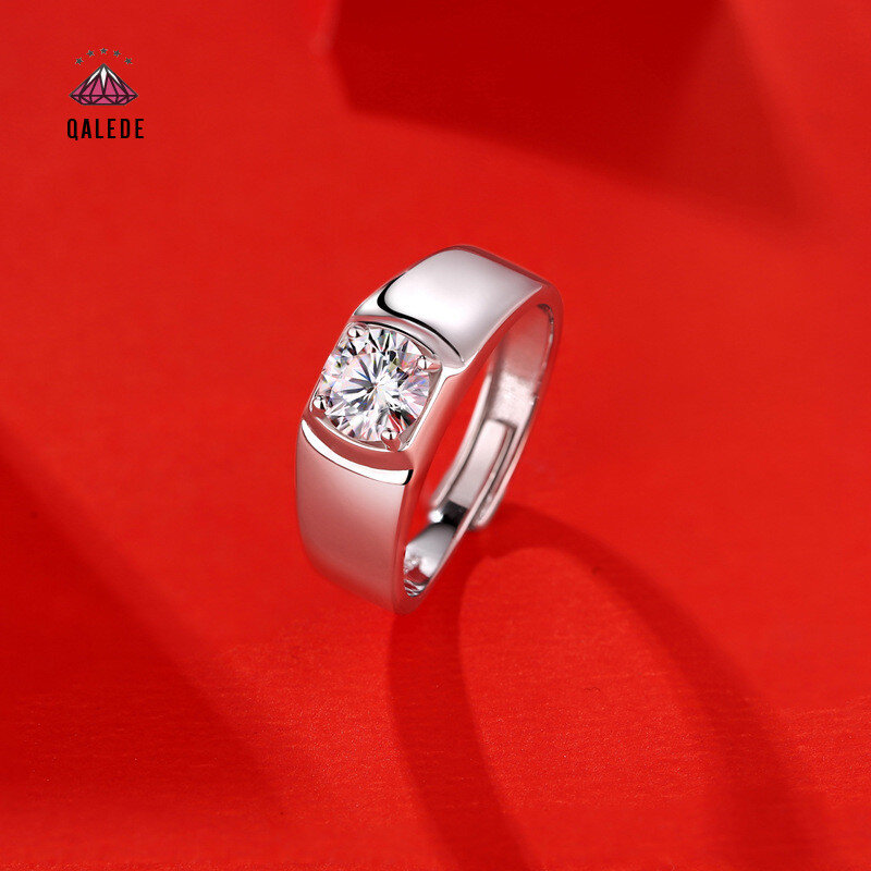 قليد S925 خاتم فضة العلامة التجارية الجديدة 1/2/3 قيراط Mossang الماس مشبك قابل للتعديل الرجال والنساء زوجين هدية عيد