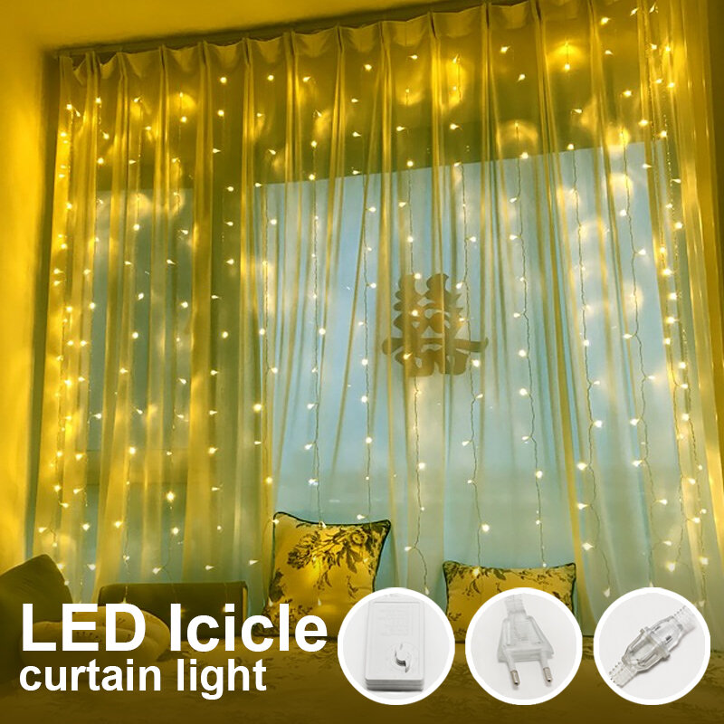 مصباح LED متدلي سلسلة أضواء ستار مزخرف عطلة الإضاءة LED الزفاف الجنية أضواء إضاءة عيد الميلاد جارلاند حديقة حفلة