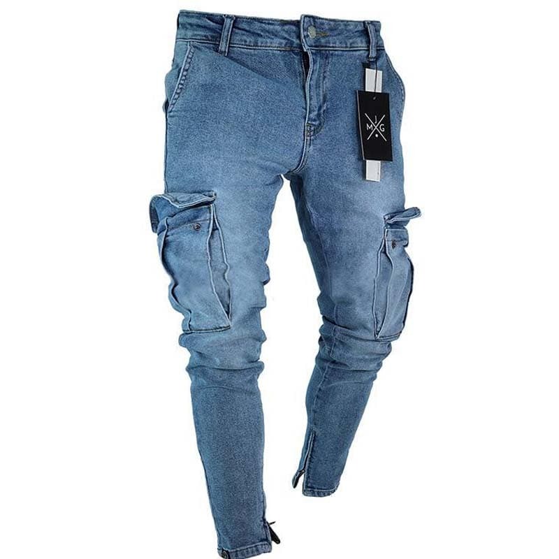 الرجال الجينز عادية سفاري نمط سروال شكل قلم رصاص سليم ذكر سراويل جينز جيب كبير البضائع الشارع الشهير حجم كبير 4XL secance