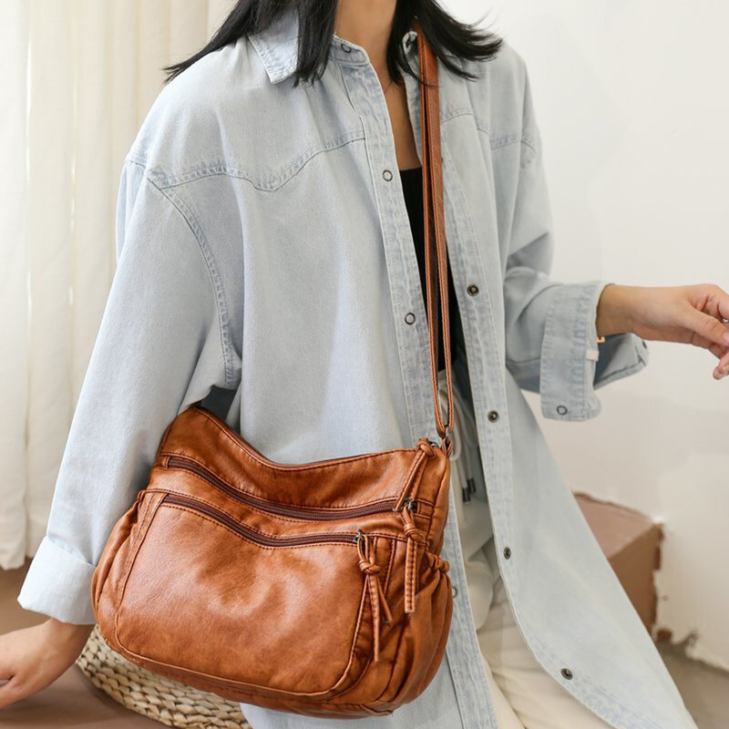 شعبية بسيطة الإناث اليومية حقيبة الموضة متعددة جيب Crossbody حقيبة كتف مومياء الجلود التسوق الشارع المحفظة
