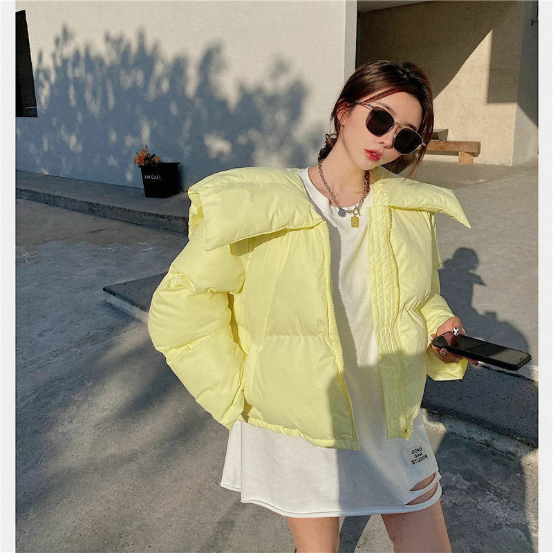 شتاء جديد الأصفر سترة منفوخة النساء الكورية سميكة الدافئة فقاعة معطف موضة عادية الأبيض أسفل معاطف الإناث